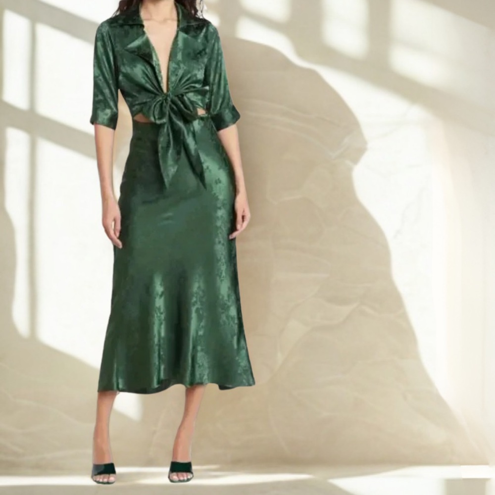 Ronny Kobo Collection Emerald Satin Midi Dress, ‘Carol Dress’